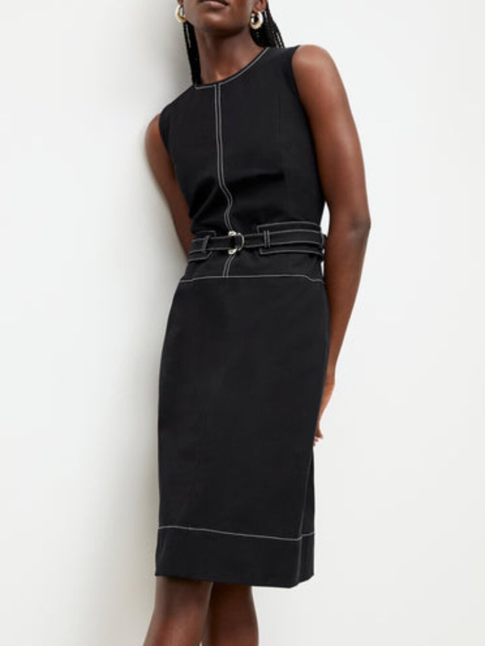 MM LaFleur Black Maude Dress Sleeveless Sheath Contrast Stitch Better Than Denim